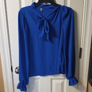 SHEIN Royal Blue Tie-Neck Blouse